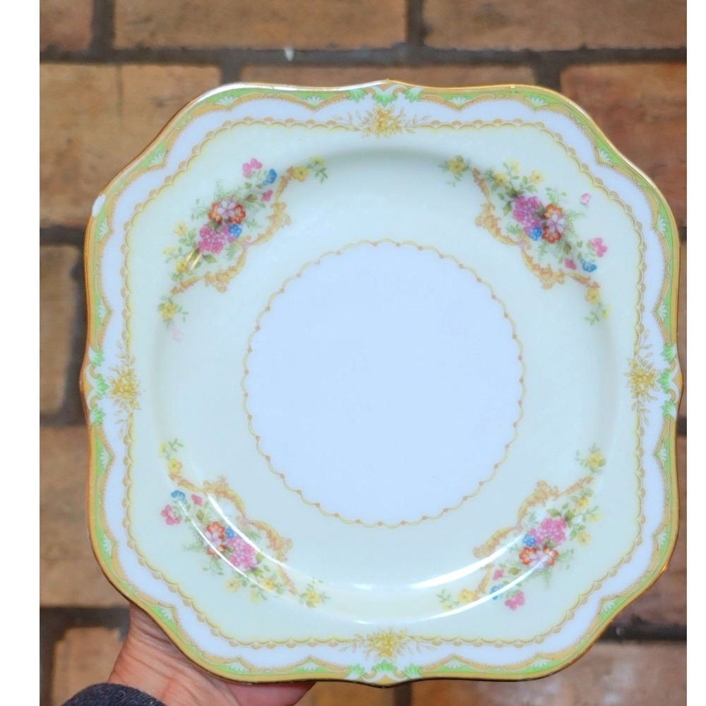 Noritake China Muriel 611 Square Salad Plates Set of 6 Floral Gold Trim Japan